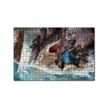 Cakapuzzle Vikingler ve Saldıran Köpekbalığı İllüstrasyon 120 Parça Ahşap Puzzle