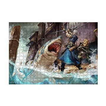 Cakapuzzle Vikingler ve Saldıran Köpekbalığı İllüstrasyon 120 Parça Ahşap Puzzle