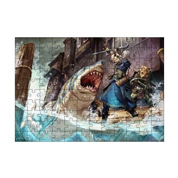 Cakapuzzle Vikingler ve Saldıran Köpekbalığı İllüstrasyon 120 Parça Ahşap Puzzle