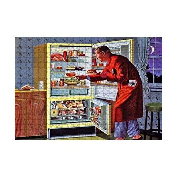 Cakapuzzle Vintage Buzdolabı ve Ropdöşambırlı Adam 120 Parça Ahşap Puzzle