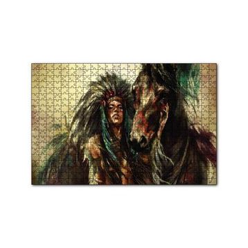 Cakapuzzle Yağlı Boya At Kızılderili Kadın 120 Parça Ahşap Puzzle