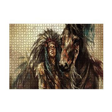 Cakapuzzle Yağlı Boya At Kızılderili Kadın 120 Parça Ahşap Puzzle