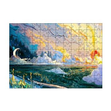 Cakapuzzle Yağlı Boya Resmi Manzara Ve Ay Görseli 120 Parça Ahşap Puzzle