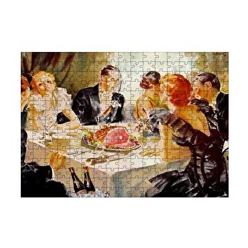 Cakapuzzle Yağlıboya Görünümlü Yemek Masası ve Konuklar 120 Parça Ahşap Puzzle