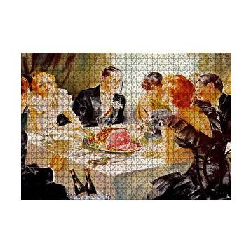 Cakapuzzle Yağlıboya Görünümlü Yemek Masası ve Konuklar 120 Parça Ahşap Puzzle