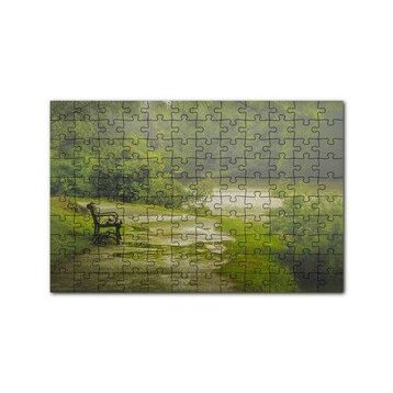 Cakapuzzle Yağmurda Yemyeşil Orman ve Boş Bank 120 Parça Ahşap Puzzle