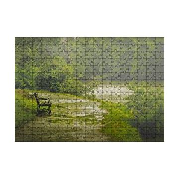 Cakapuzzle Yağmurda Yemyeşil Orman ve Boş Bank 120 Parça Ahşap Puzzle