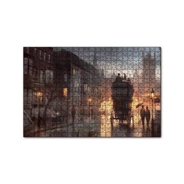 Cakapuzzle Yağmurlu Akşamda Sokakta Arabalar ve İnsanlar 120 Parça Ahşap Puzzle