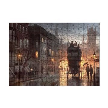 Cakapuzzle Yağmurlu Akşamda Sokakta Arabalar ve İnsanlar 120 Parça Ahşap Puzzle