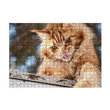 Cakapuzzle Yalanan Sarı Sevimli Kedi 120 Parça Ahşap Puzzle