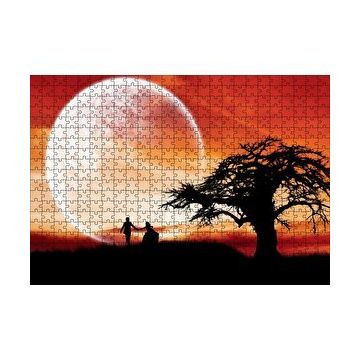 Cakapuzzle Yalnız Ağaç Yeni Evli Çift ve Süper Ay 120 Parça Ahşap Puzzle