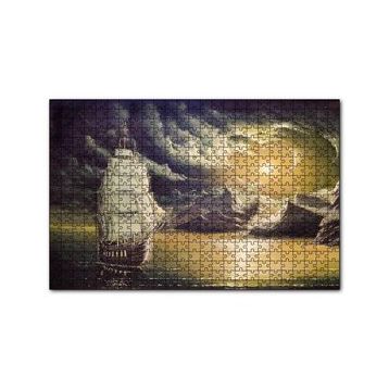 Cakapuzzle Yelkenli Bulutlar Kayalıklar ve Ay Işığı Yapboz MDF Puzzle