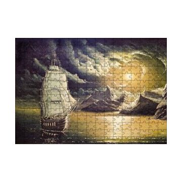 Cakapuzzle Yelkenli Bulutlar Kayalıklar ve Ay Işığı Yapboz MDF Puzzle