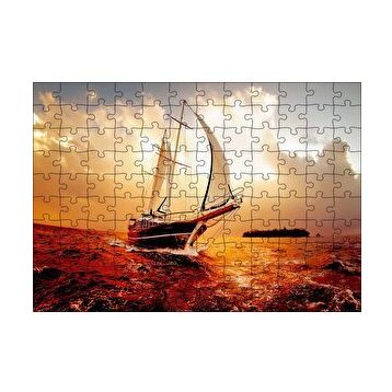 Cakapuzzle Yelkenli Gemi Dalgalı Deniz Bulutlu Gök Görseli 120 Parça Ahşap Puzzle