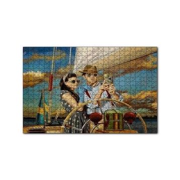 Cakapuzzle Yelkenli ve Antika Fotoğraf Makineli Çift 120 Parça Ahşap Puzzle