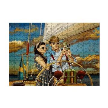 Cakapuzzle Yelkenli ve Antika Fotoğraf Makineli Çift 120 Parça Ahşap Puzzle