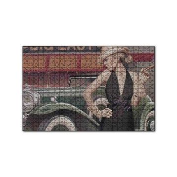 Cakapuzzle Yeşil Antika Araba ve Puro İçen Kadın 120 Parça Ahşap Puzzle