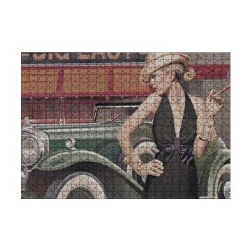 Cakapuzzle Yeşil Antika Araba ve Puro İçen Kadın 120 Parça Ahşap Puzzle