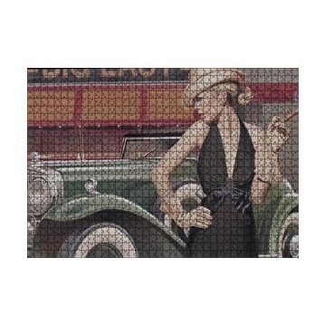 Cakapuzzle Yeşil Antika Araba ve Puro İçen Kadın 120 Parça Ahşap Puzzle