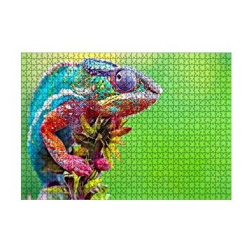 Cakapuzzle Yeşil Arkaplan ve Dalda Rengarenk Bukalemun 120 Parça Ahşap Puzzle