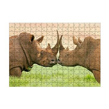 Cakapuzzle Yeşil Çayırdaki Erkek ve Dişi Gergedan 120 Parça Ahşap Puzzle