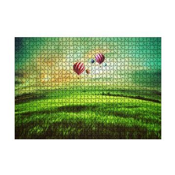 Cakapuzzle Yeşil Çayırlar ve Sıcak Hava Balonları 120 Parça Ahşap Puzzle