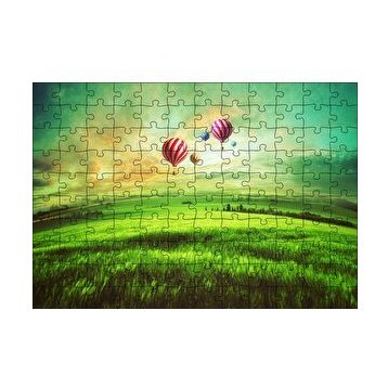 Cakapuzzle Yeşil Çayırlar ve Sıcak Hava Balonları 120 Parça Ahşap Puzzle