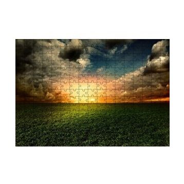 Cakapuzzle Yeşil Çimenler Altın Gökyüzü ve Gri Bulutlar 120 Parça Ahşap Puzzle