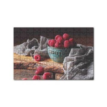 Cakapuzzle Yeşil Kasede Ahududular ve Gri Tül 120 Parça Ahşap Puzzle