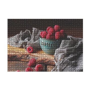 Cakapuzzle Yeşil Kasede Ahududular ve Gri Tül 120 Parça Ahşap Puzzle