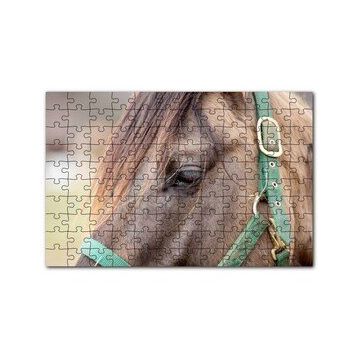 Cakapuzzle Yeşil Koşumlu Kahverengi At Yakın Çekim 120 Parça Ahşap Puzzle