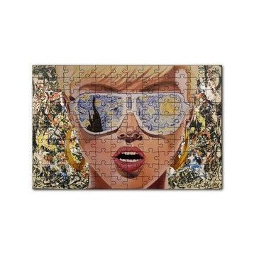 Cakapuzzle Yıldızlı Gece Desenli Gözlüklü Retro Kız 120 Parça Ahşap Puzzle