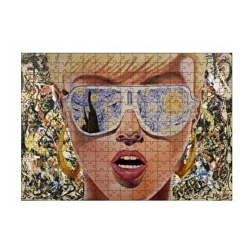 Cakapuzzle Yıldızlı Gece Desenli Gözlüklü Retro Kız 120 Parça Ahşap Puzzle