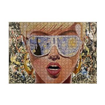 Cakapuzzle Yıldızlı Gece Desenli Gözlüklü Retro Kız 120 Parça Ahşap Puzzle