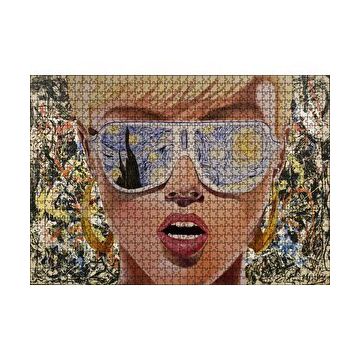 Cakapuzzle Yıldızlı Gece Desenli Gözlüklü Retro Kız 120 Parça Ahşap Puzzle