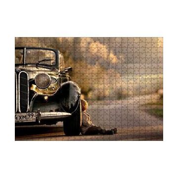Cakapuzzle Yolda Antika Araba Ve Çocuk Görseli 120 Parça Ahşap Puzzle