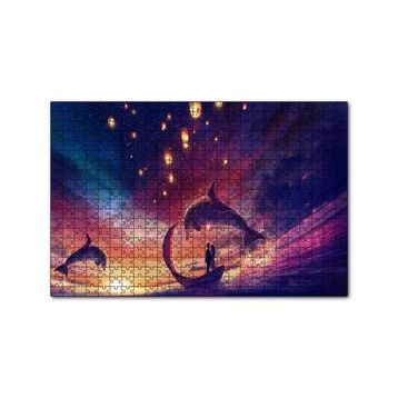 Cakapuzzle Yunuslar ve Fantastik Sandalda Romantik Çift 120 Parça Ahşap Puzzle
