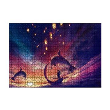 Cakapuzzle Yunuslar ve Fantastik Sandalda Romantik Çift 120 Parça Ahşap Puzzle