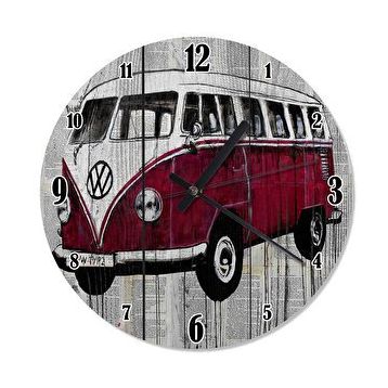 Cakasaat Ahşap Zeminde 70 Model Volkswagen Minibüs Duvar Saati
