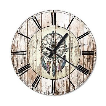 Cakasaat Ahşap Zeminde Dream Catcher Akarlı Duvar Saati