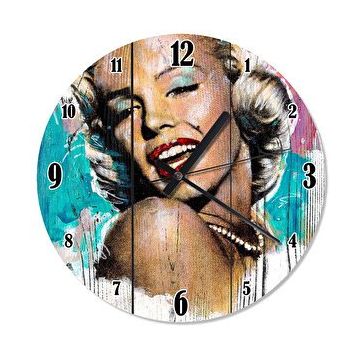 Cakasaat Ahşap Zeminde Marilyn Monroe Portresi Duvar Saati