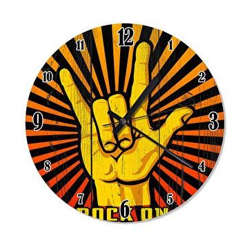 Cakasaat Ahşap Zeminde Rock And Roll Devil's Horn Duvar Saati
