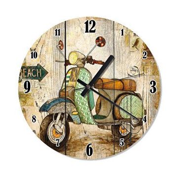 Cakasaat Ahşap Zeminde S Vespa Motorsiklet Duvar Saati
