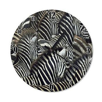 Cakasaat Ahşap Zeminde Siyah Beyaz Çizgili Zebra Sürüsü Duvar Saati