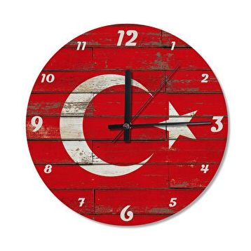 Cakasaat Ahşap Zeminde Türk Bayrağı Ahşap Duvar Saati