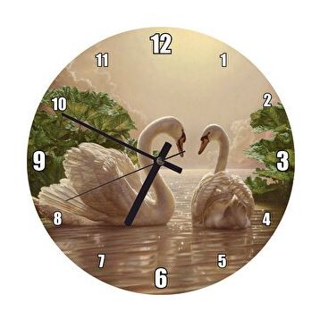 Cakasaat Altın Rengi Sularda Beyaz Kuğu Çifti Duvar Saati