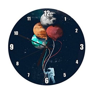 Cakasaat Astronot Balonlar Uzay Görseli Duvar Saati