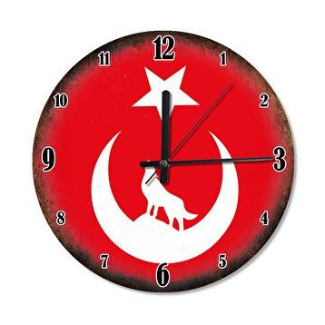 Cakasaat Ay Yıldız İçinde Kurt Figürü Sessiz Duvar Saati
