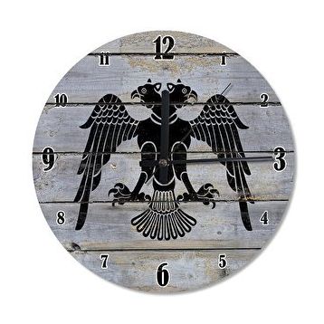 Cakasaat Eski Ahşapta Çift Başlı Kara Kartalselçuklu Bayrağı Analog Duvar Saati