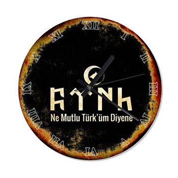 Cakasaat Eski Zeminde Hilal İçinde Kurt Kafası Kayı Posteri Duvar Saati